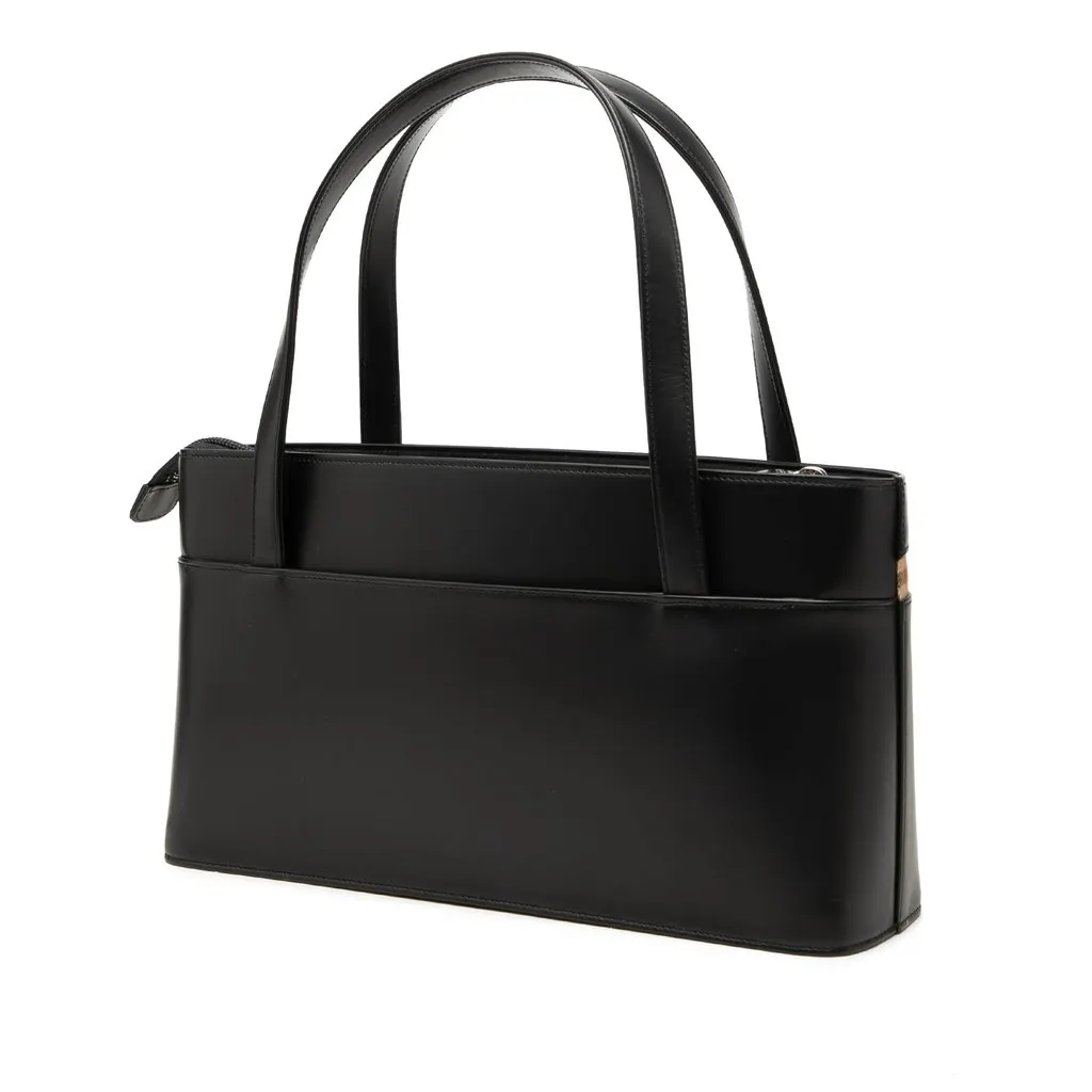 Burberry House Check Canvas Trimmed Leather Handbag Black Leather Very good - Back View