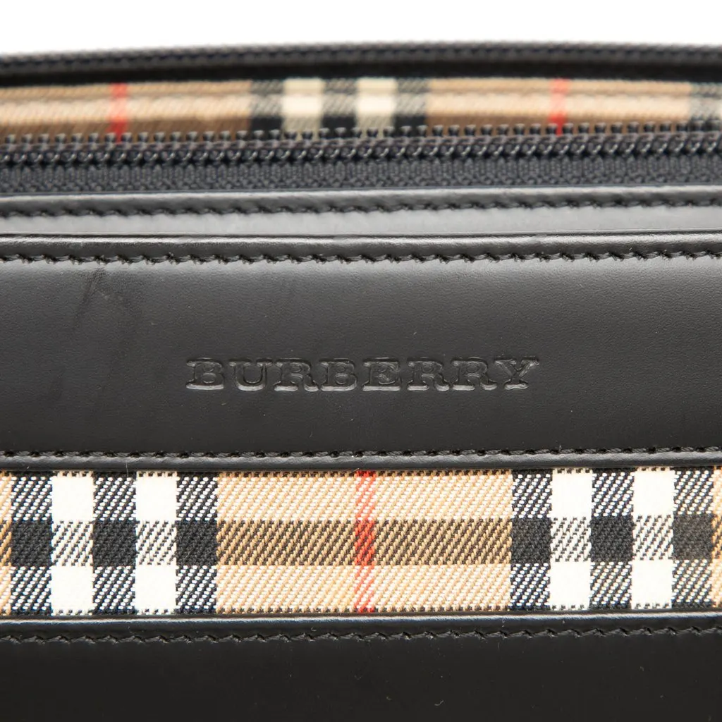 Burberry House Check Canvas Trimmed Leather Handbag Black Leather Very good - Box View