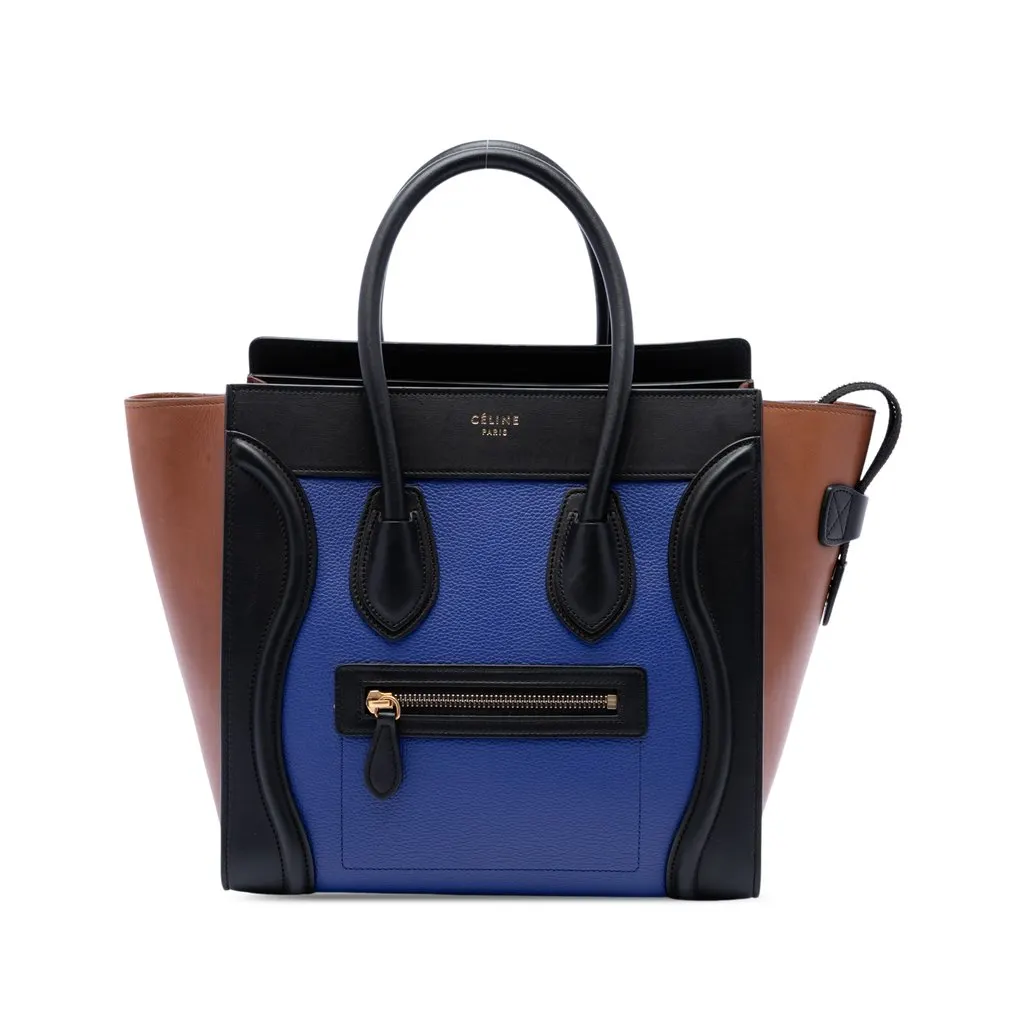 Celine Micro Tricolor Leather Luggage Tote Blue Leather Very good - Front View