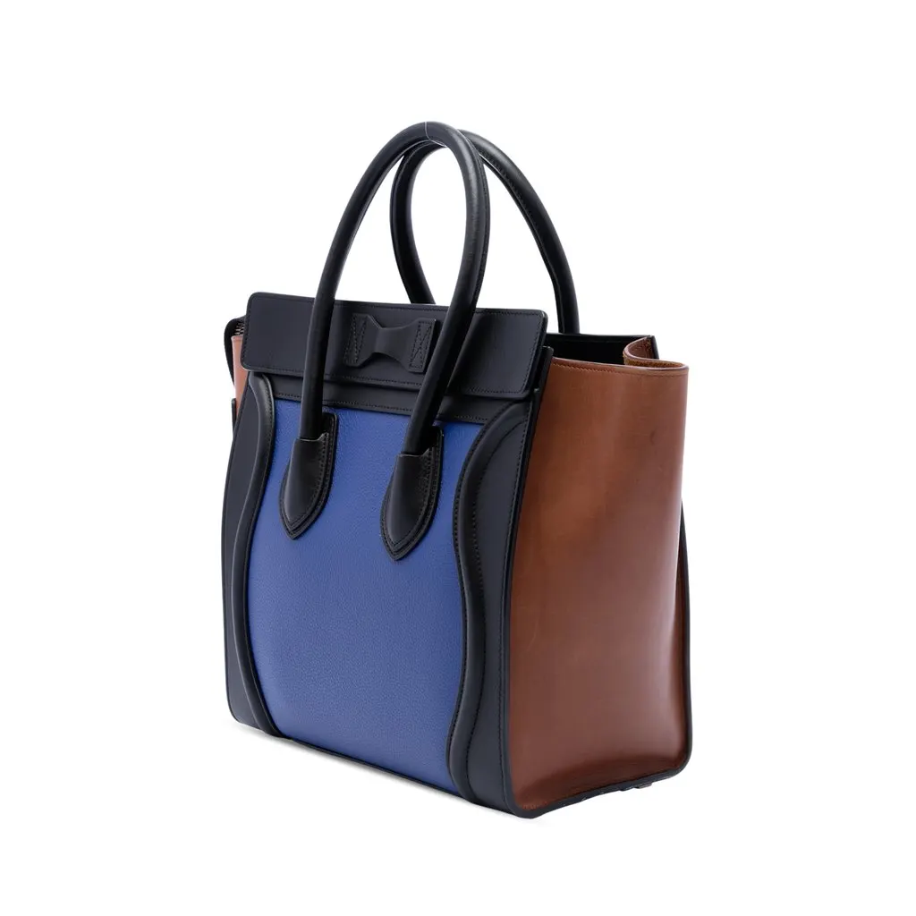 Celine Micro Tricolor Leather Luggage Tote Blue Leather Very good - Back View