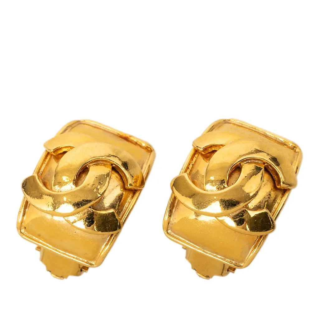 Chanel CC Gold Plated Clip On Earrings Gold Metal Very good - Front View