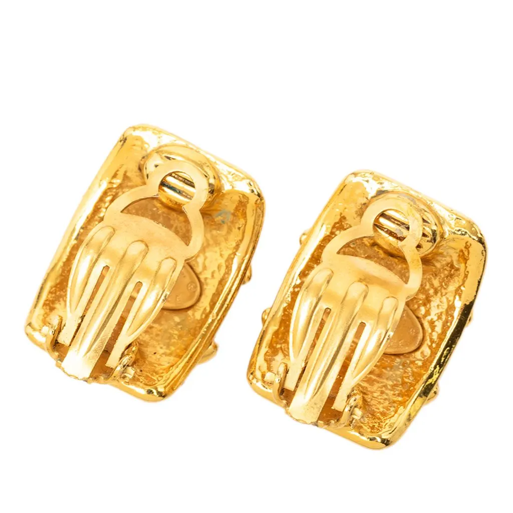 Chanel CC Gold Plated Clip On Earrings Gold Metal Very good - Back View
