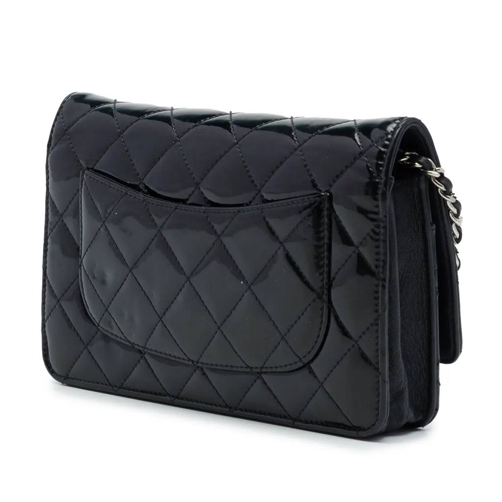 Chanel CC Quilted Patent Wallet On Chain Black Leather Good - Back View