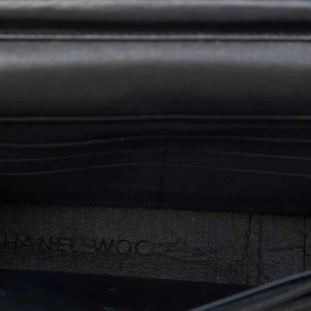 Chanel CC Quilted Patent Wallet On Chain Black Leather Good - Model View