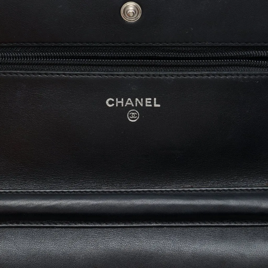Chanel CC Quilted Patent Wallet On Chain Black Leather Good - Box View