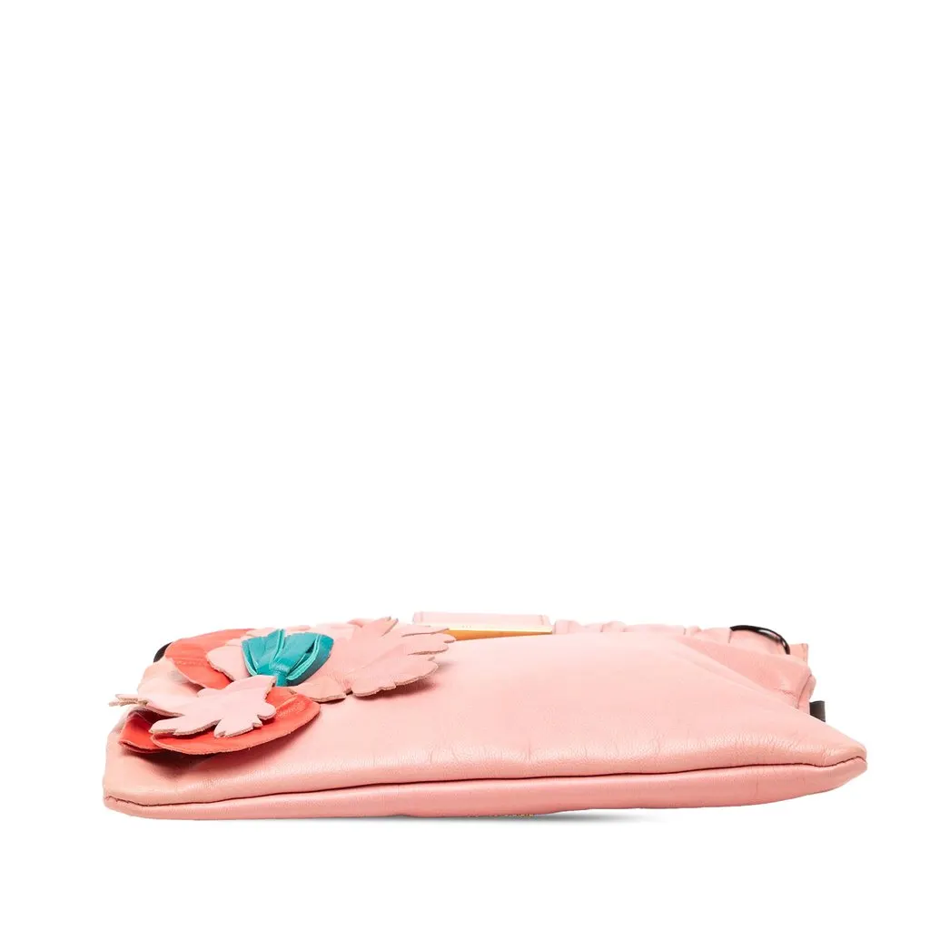 Miu Miu Lambskin Flower Applique Clutch with Strap Pink Leather Very good - Inside View