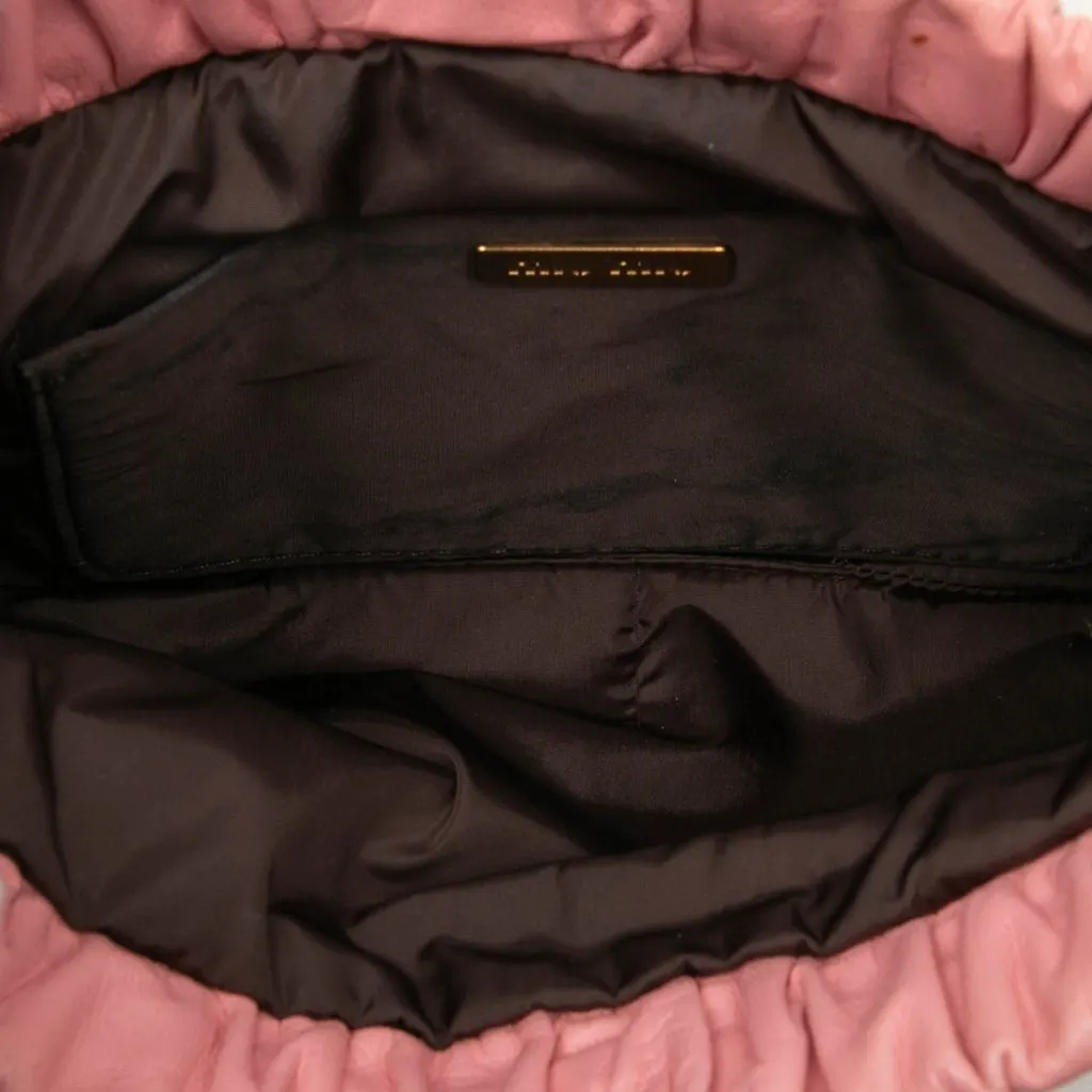 Miu Miu Lambskin Flower Applique Clutch with Strap Pink Leather Very good - Model View