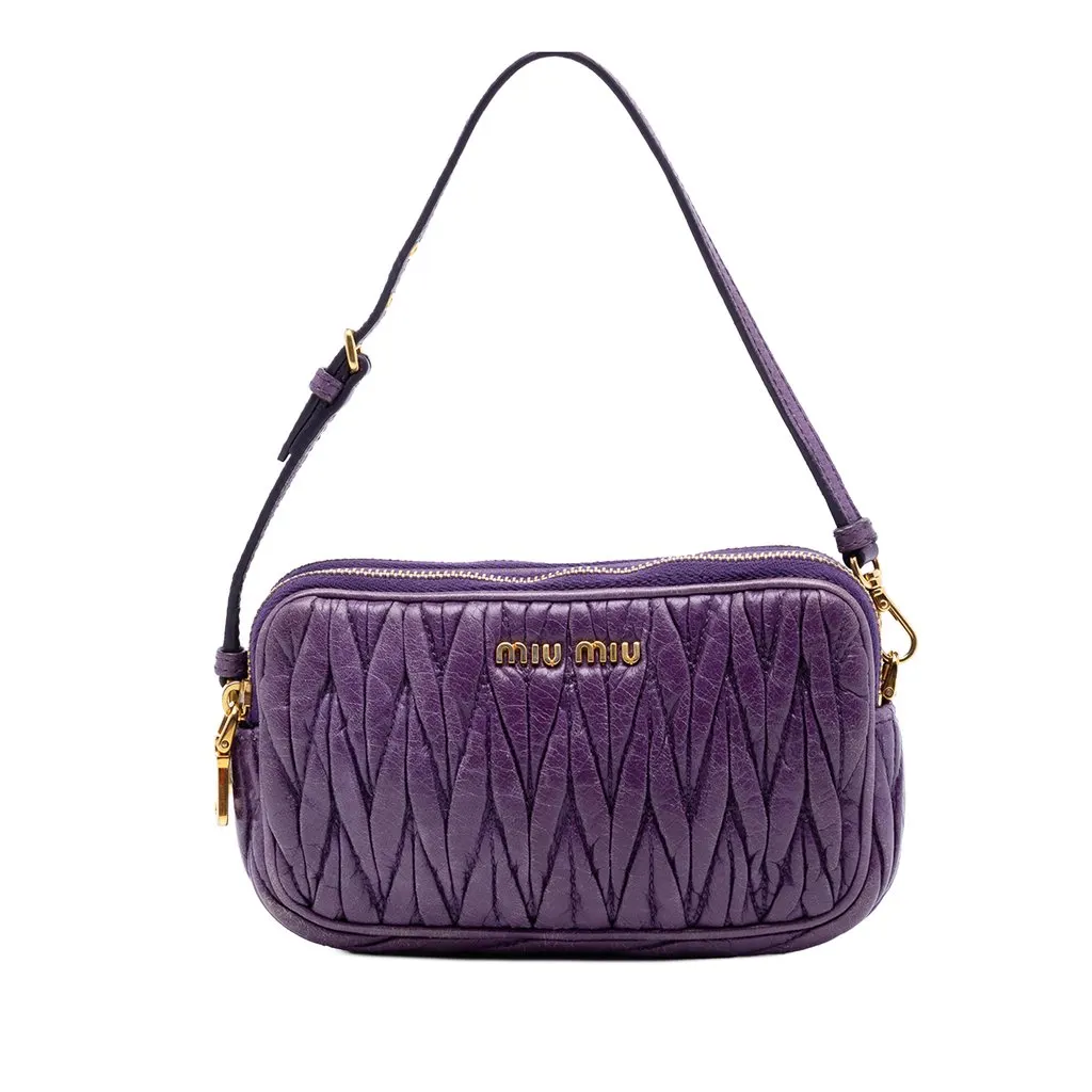 Miu Miu Nappa Matelasse Double Zip Handbag Purple Leather Very good - Front View