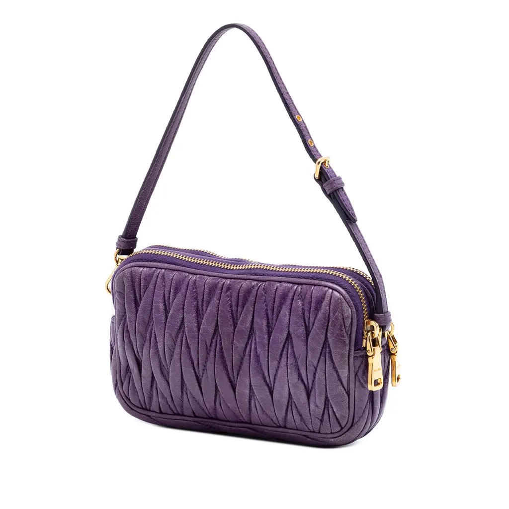 Miu Miu Nappa Matelasse Double Zip Handbag Purple Leather Very good - Back View