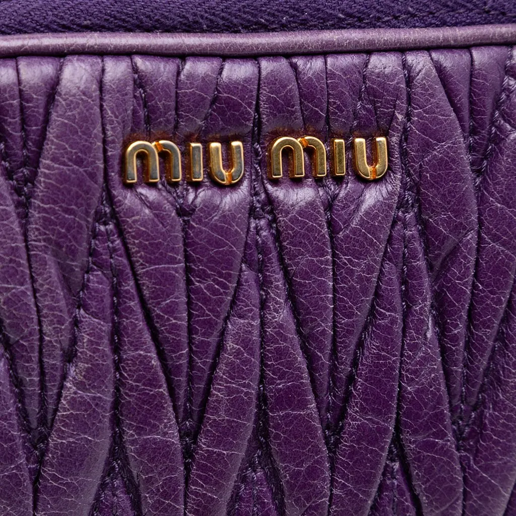 Miu Miu Nappa Matelasse Double Zip Handbag Purple Leather Very good - Box View