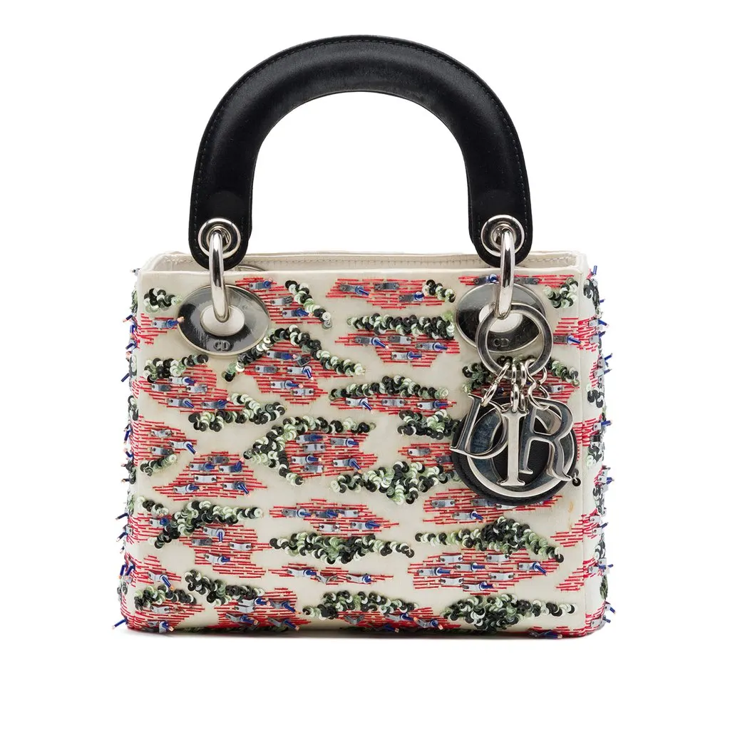 Dior Mini Satin Bead and Sequin Embellished Lady Dior White Satin Very good - Front View