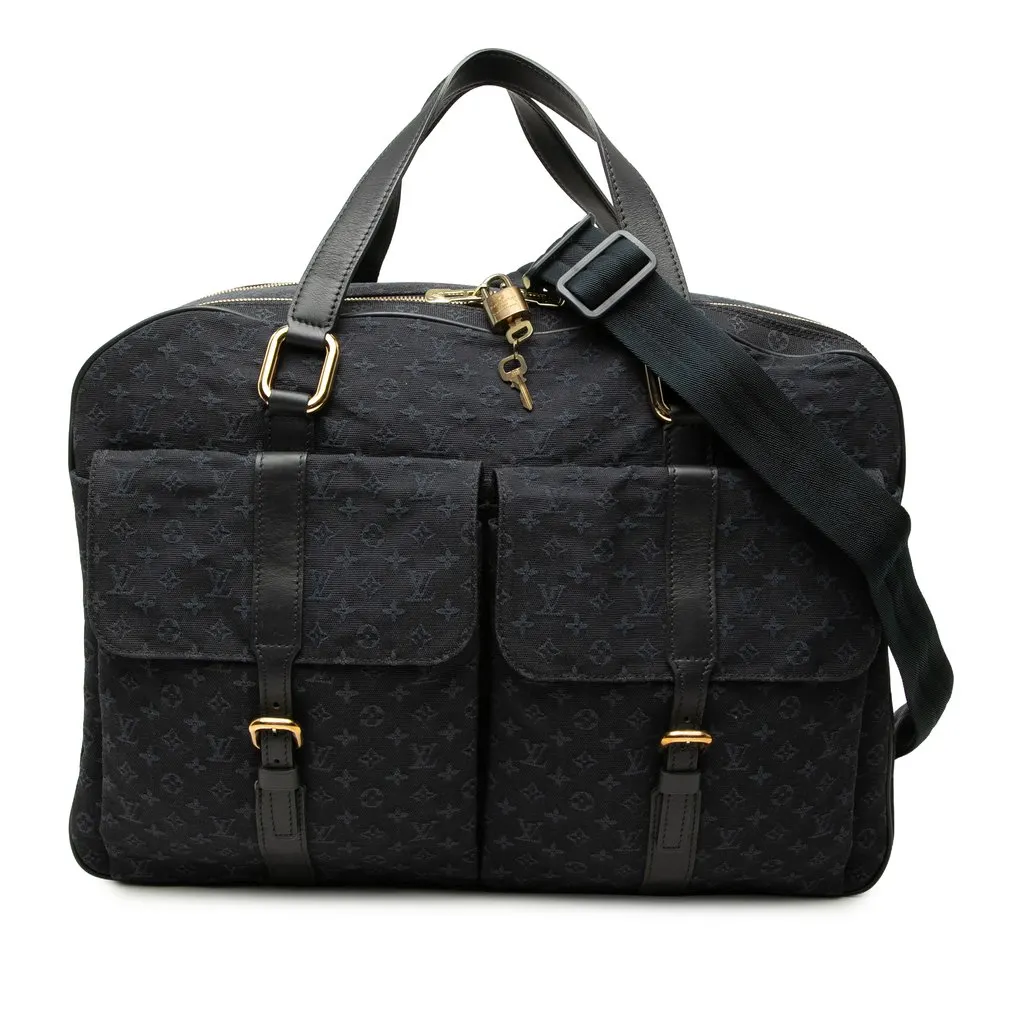 Louis Vuitton Monogram Mini Lin Claudine Duffle Bag Blue Canvas Good - Front View