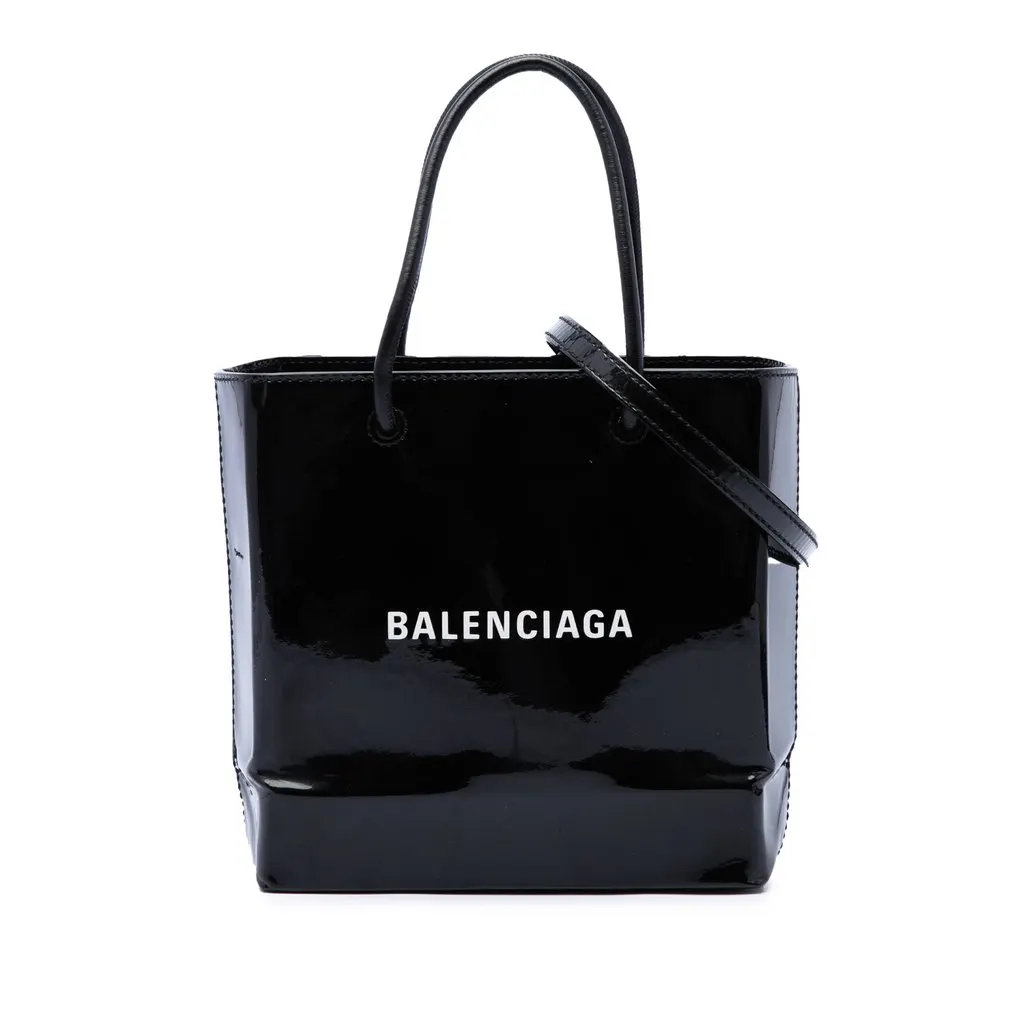 Balenciaga Patent Logo Shopping Tote XXS Black Leather Very good - Front View