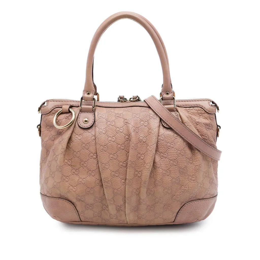 Gucci Guccissima Sukey Satchel Brown Leather Good - Front View