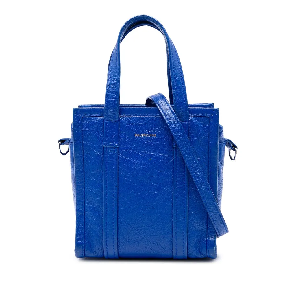 Balenciaga Lambskin Bazar Shopper Satchel XXS Blue Leather Good - Front View
