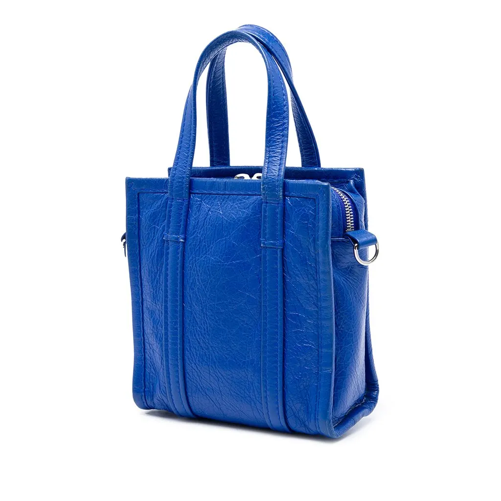 Balenciaga Lambskin Bazar Shopper Satchel XXS Blue Leather Good - Back View