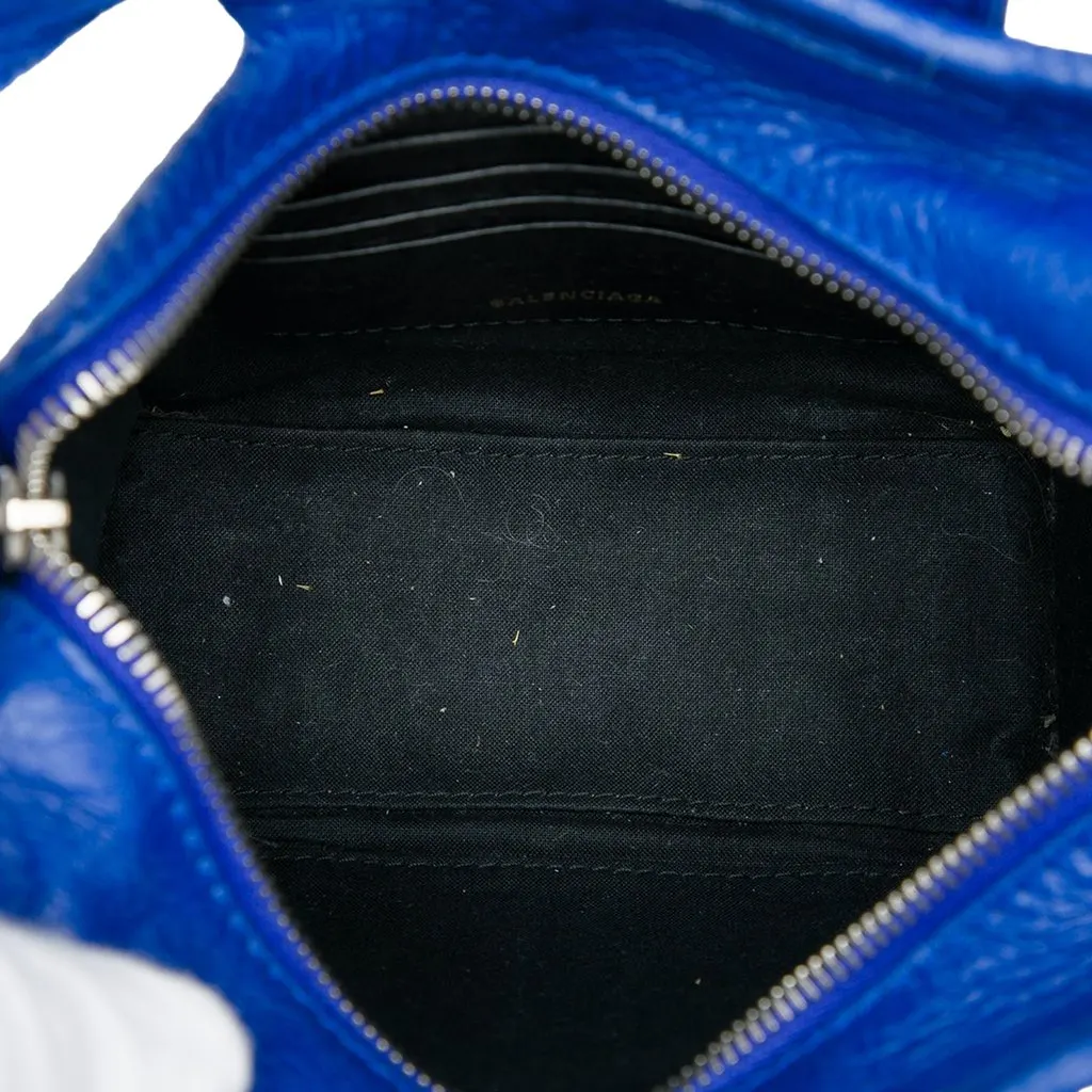 Balenciaga Lambskin Bazar Shopper Satchel XXS Blue Leather Good - Model View