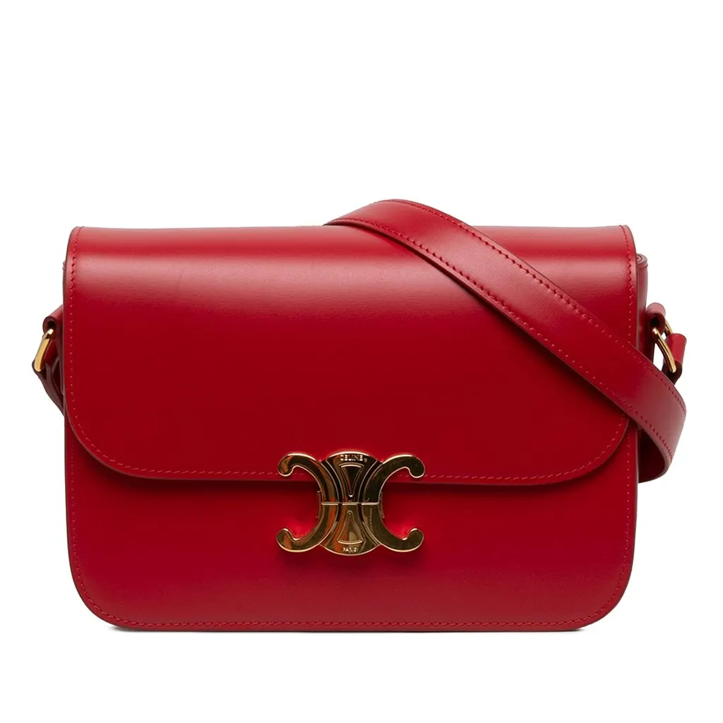 Celine Classique Shiny Calfskin Triomphe Crossbody Red Leather Very good - Front View