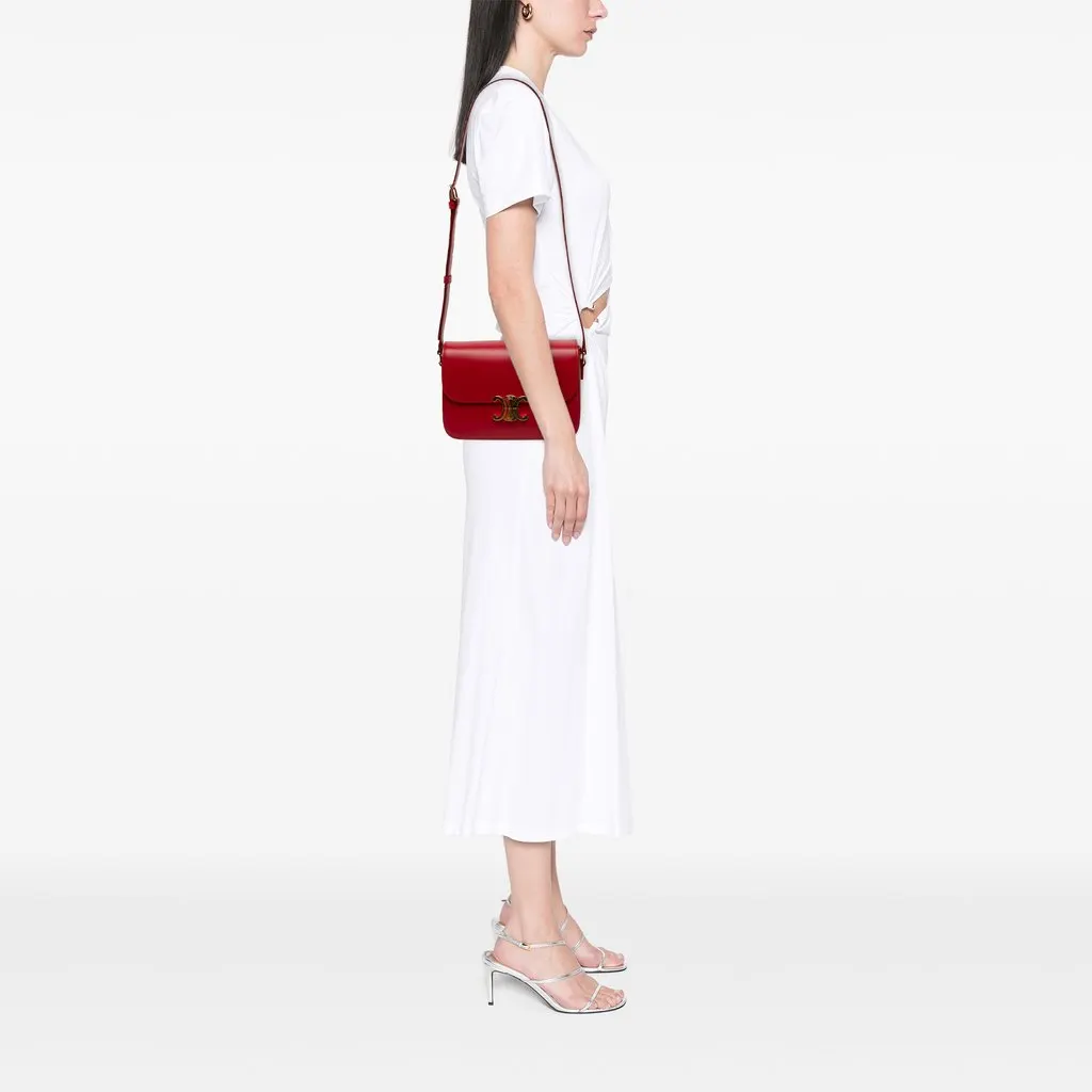 Celine Classique Shiny Calfskin Triomphe Crossbody Red Leather Very good - Box View