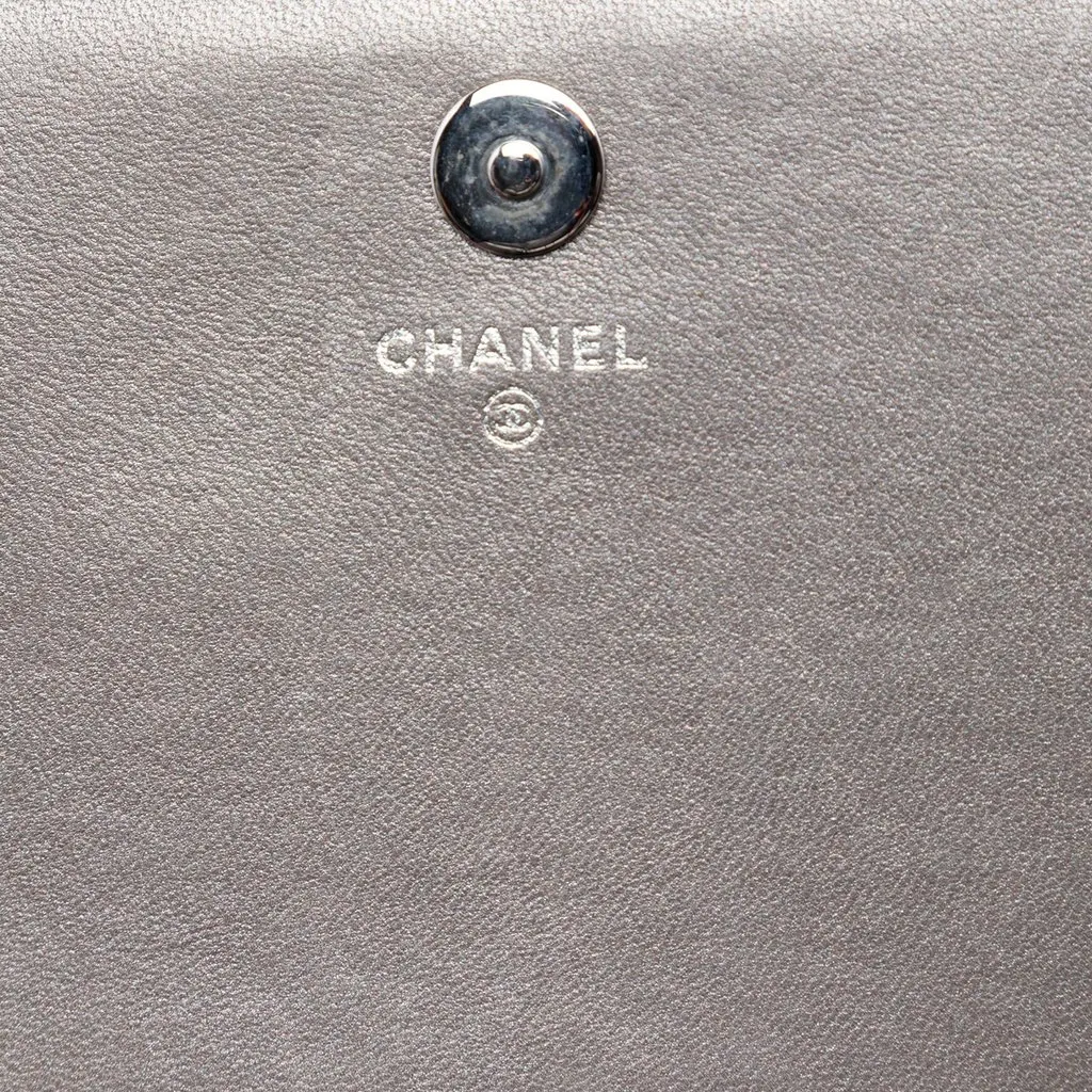 Chanel Quilted Metallic Lambskin Boy Clutch On Chain Brown Leather Very good - Box View