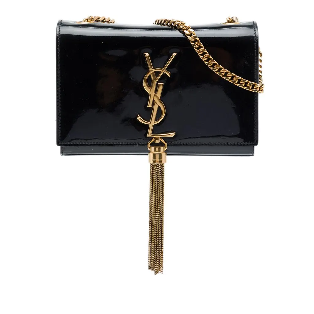Saint Laurent Small Patent Monogram Kate Tassel Crossbody Black Leather Good - Front View