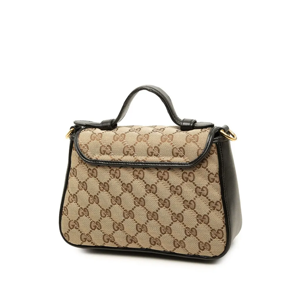 Gucci Mini GG Marmont Matelasse Diagonal GG Canvas and Calfskin Top Handle Bag Beige Canvas Good - Back View