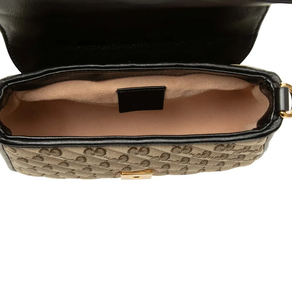 Gucci Mini GG Marmont Matelasse Diagonal GG Canvas and Calfskin Top Handle Bag Beige Canvas Good - Model View