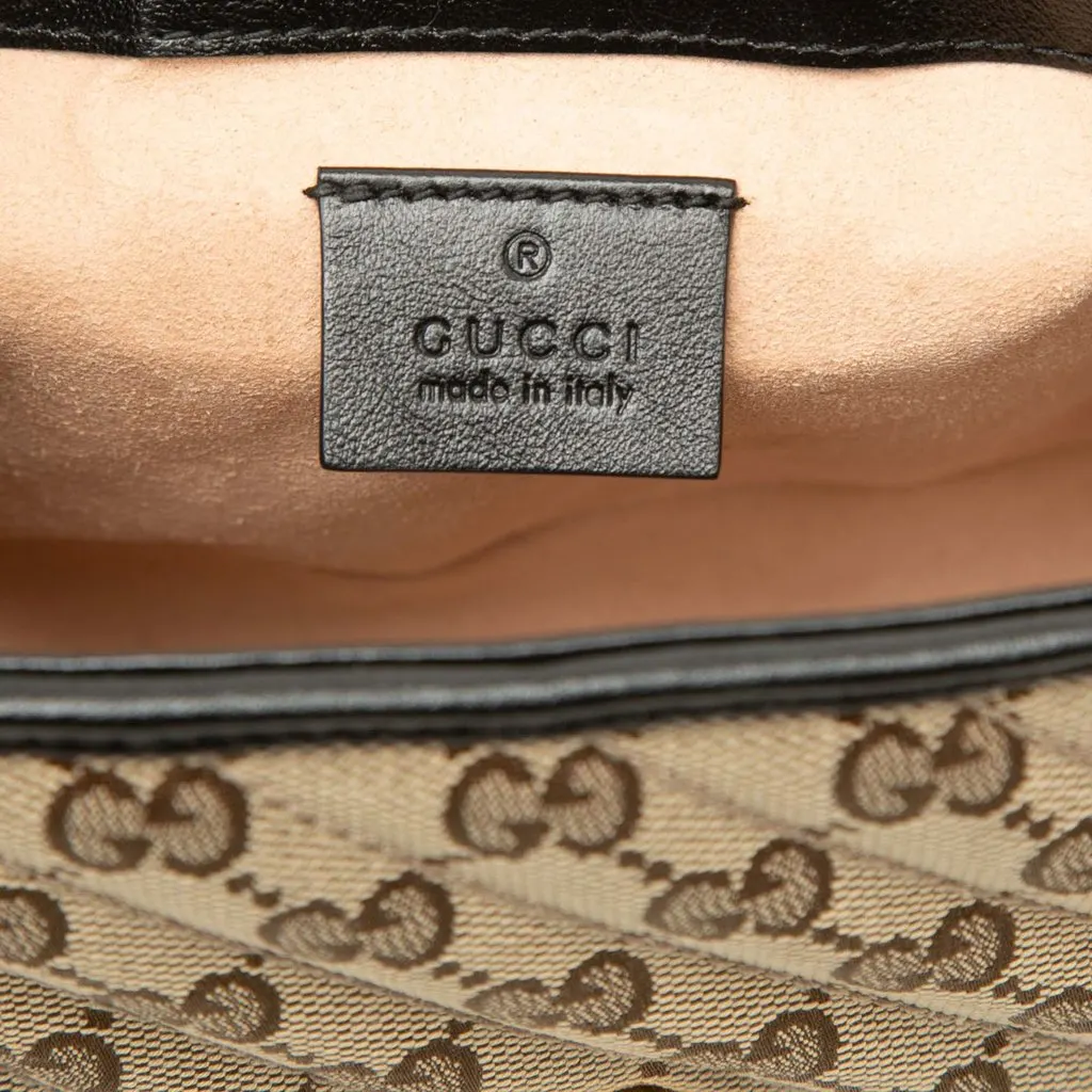 Gucci Mini GG Marmont Matelasse Diagonal GG Canvas and Calfskin Top Handle Bag Beige Canvas Good - Box View