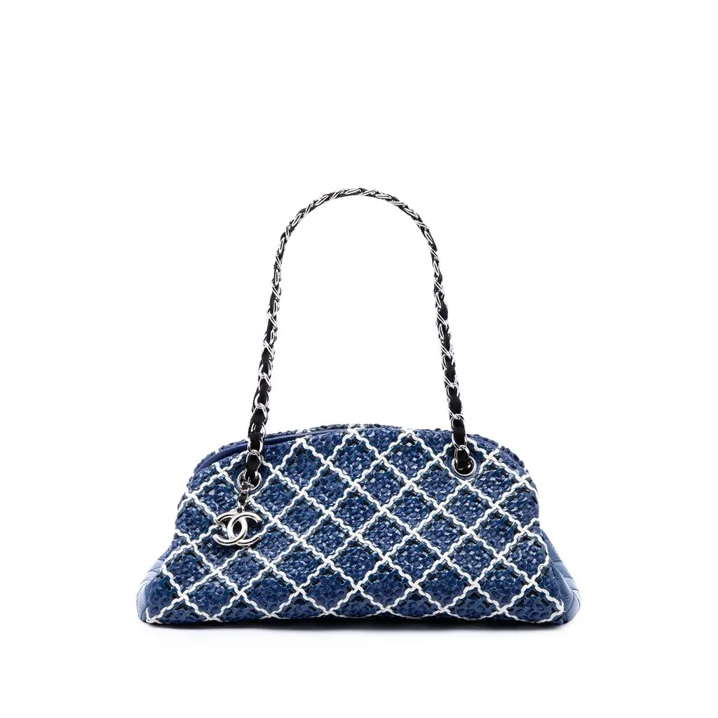 Chanel Medium Patent Stitch Just Mademoiselle Bowling Bag Blue Leather Very good - Front View