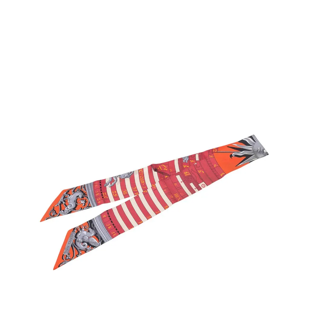 Hermès Astrologie Silk Twilly Scarf Red Silk Very good - Front View