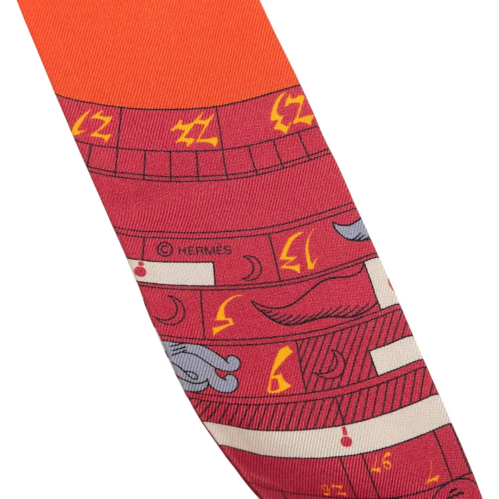 Hermès Astrologie Silk Twilly Scarf Red Silk Very good - Model View