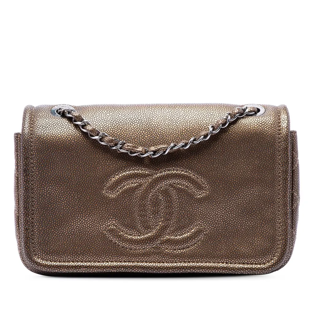 Chanel Small Metallic Caviar CC Timeless Flap Brown Leather Very good - Front View