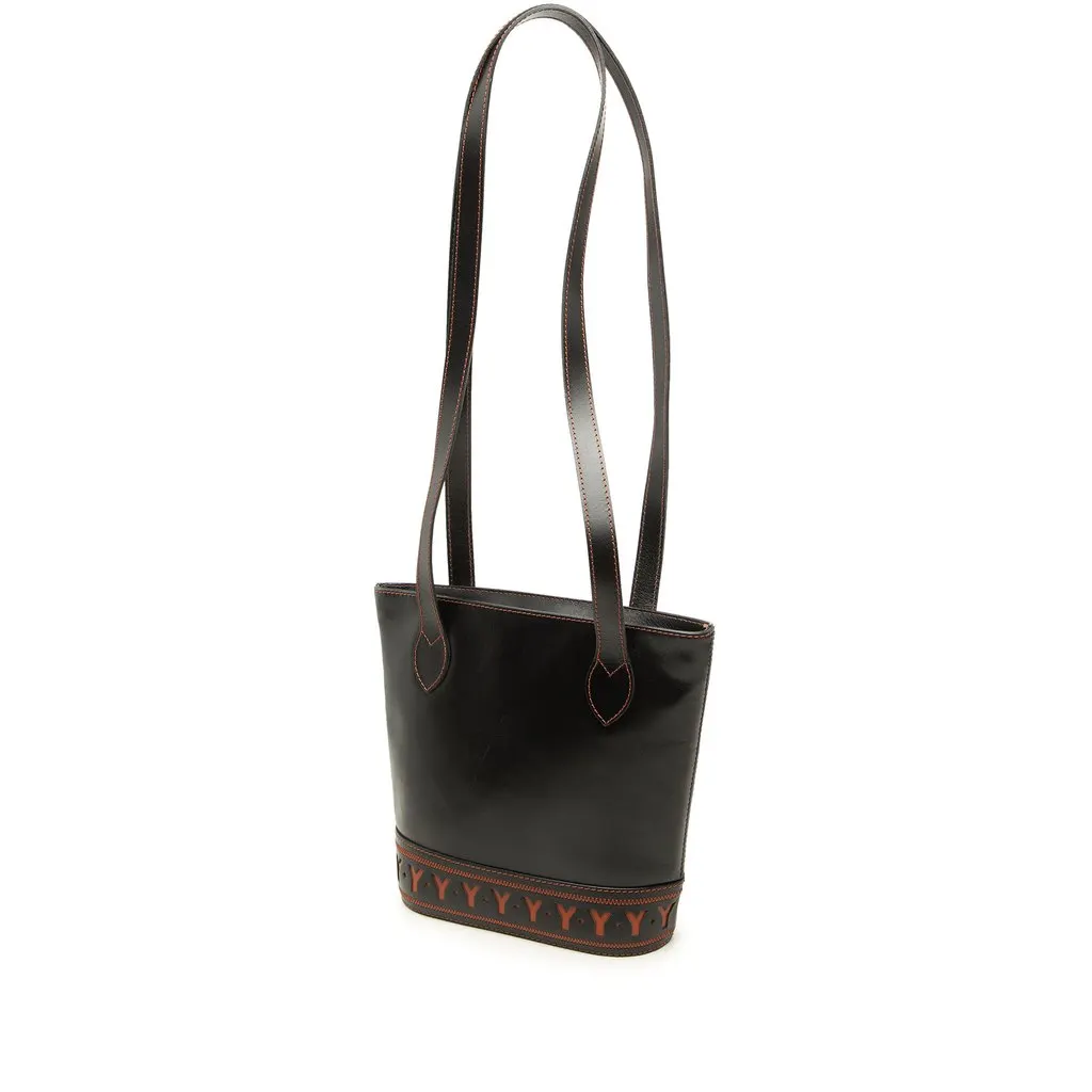 Saint Laurent Leather Y Cutout Shoulder Bag Black Leather Good - Back View