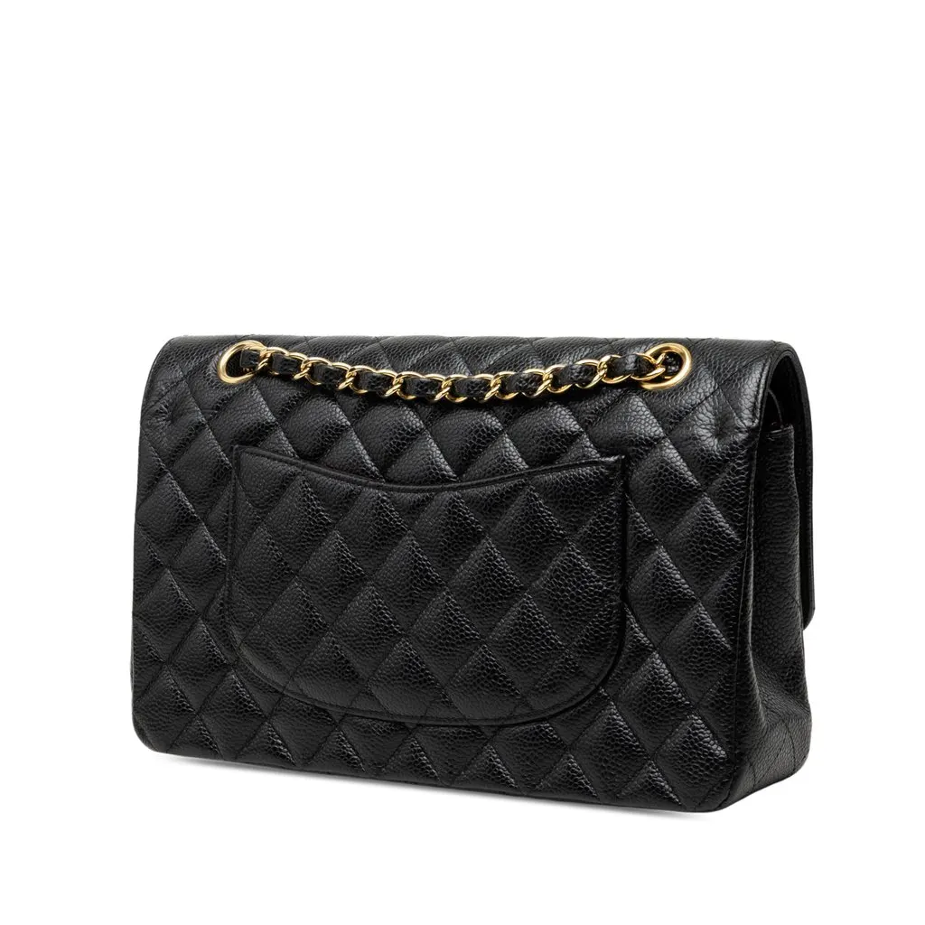 Chanel Medium Classic Caviar Double Flap Black Leather Very good - Back View