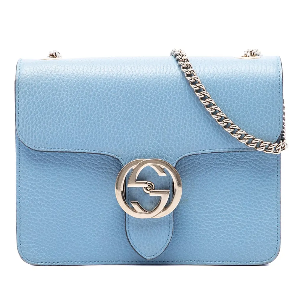 Gucci Small Dollar Calfskin Interlocking G Crossbody Blue Leather Very good - Front View