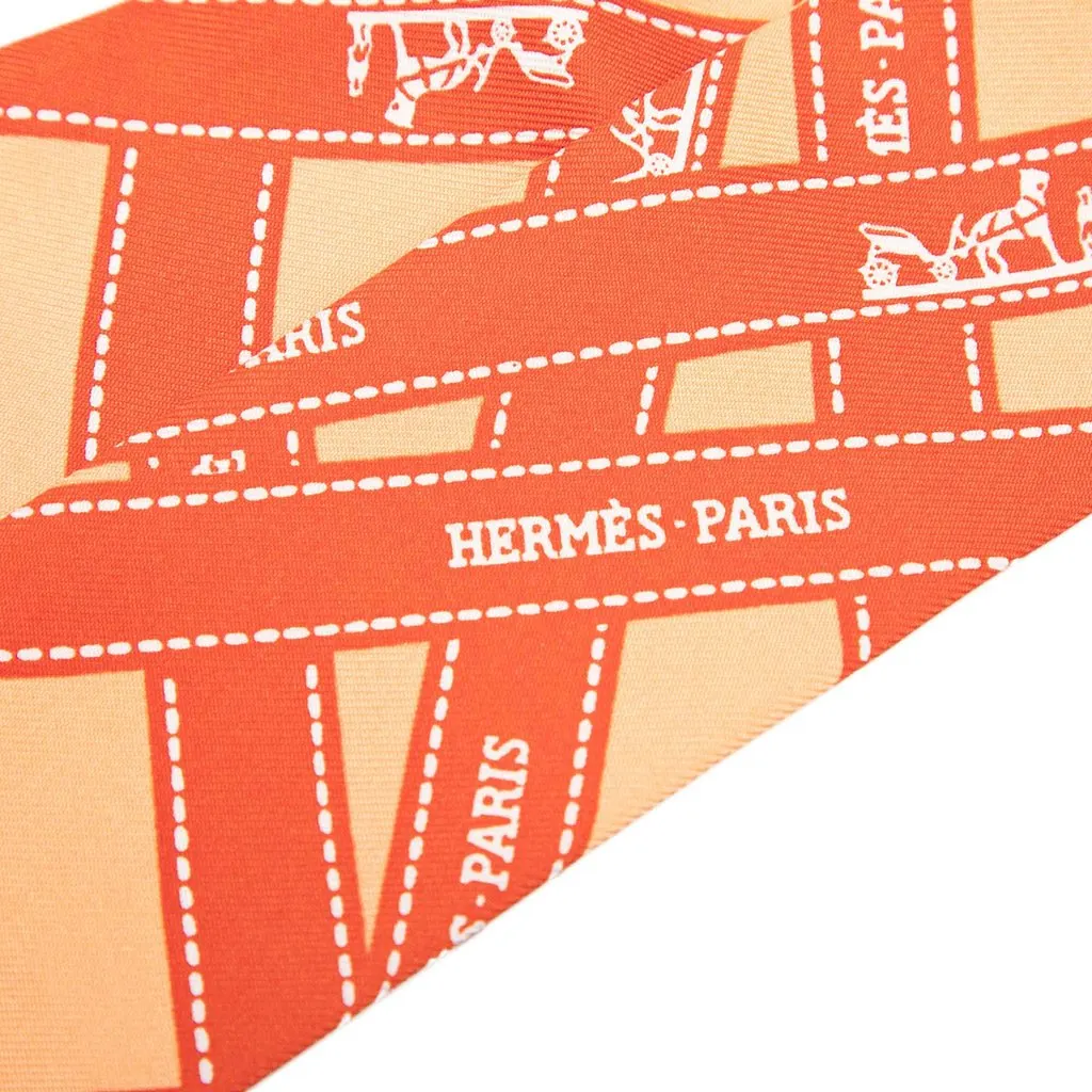 Hermès Bolduc Silk Twilly Scarf Orange Silk Never worn - Back View