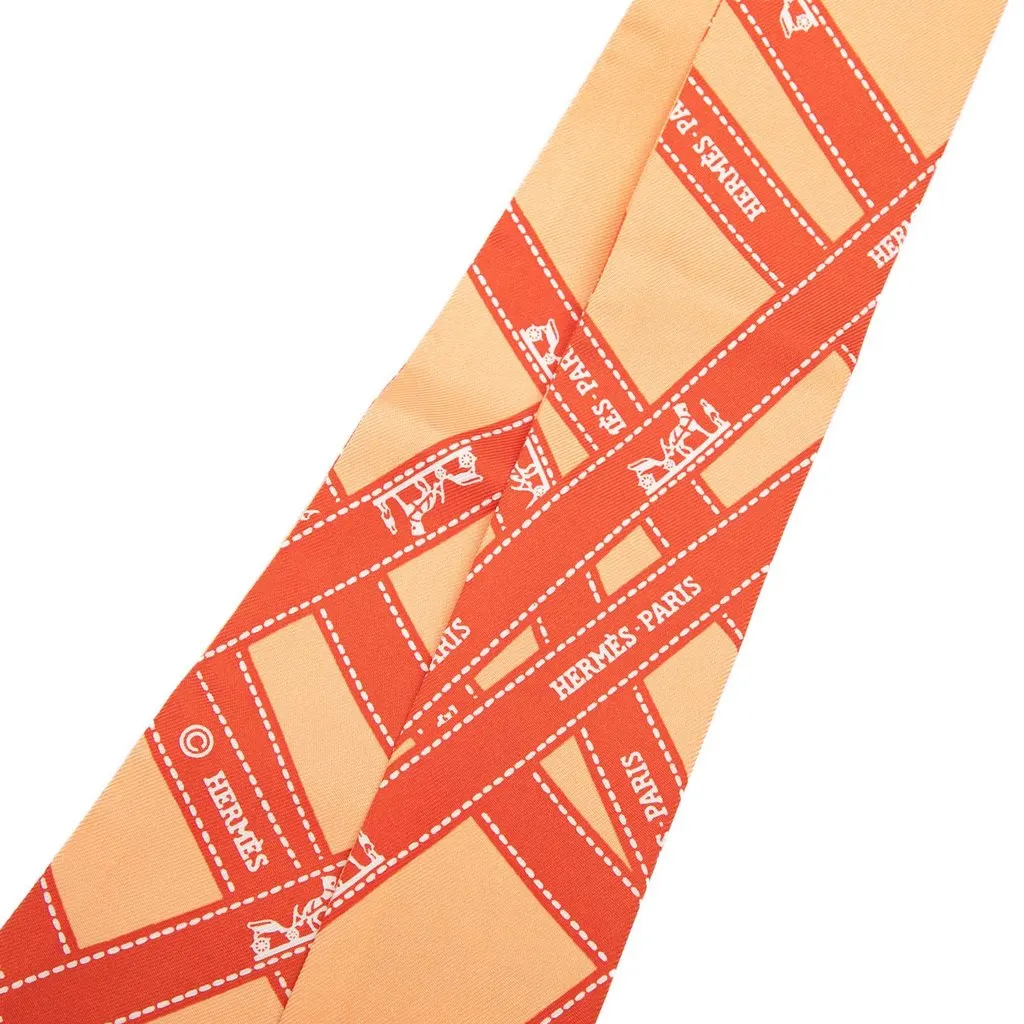 Hermès Bolduc Silk Twilly Scarf Orange Silk Never worn - Inside View