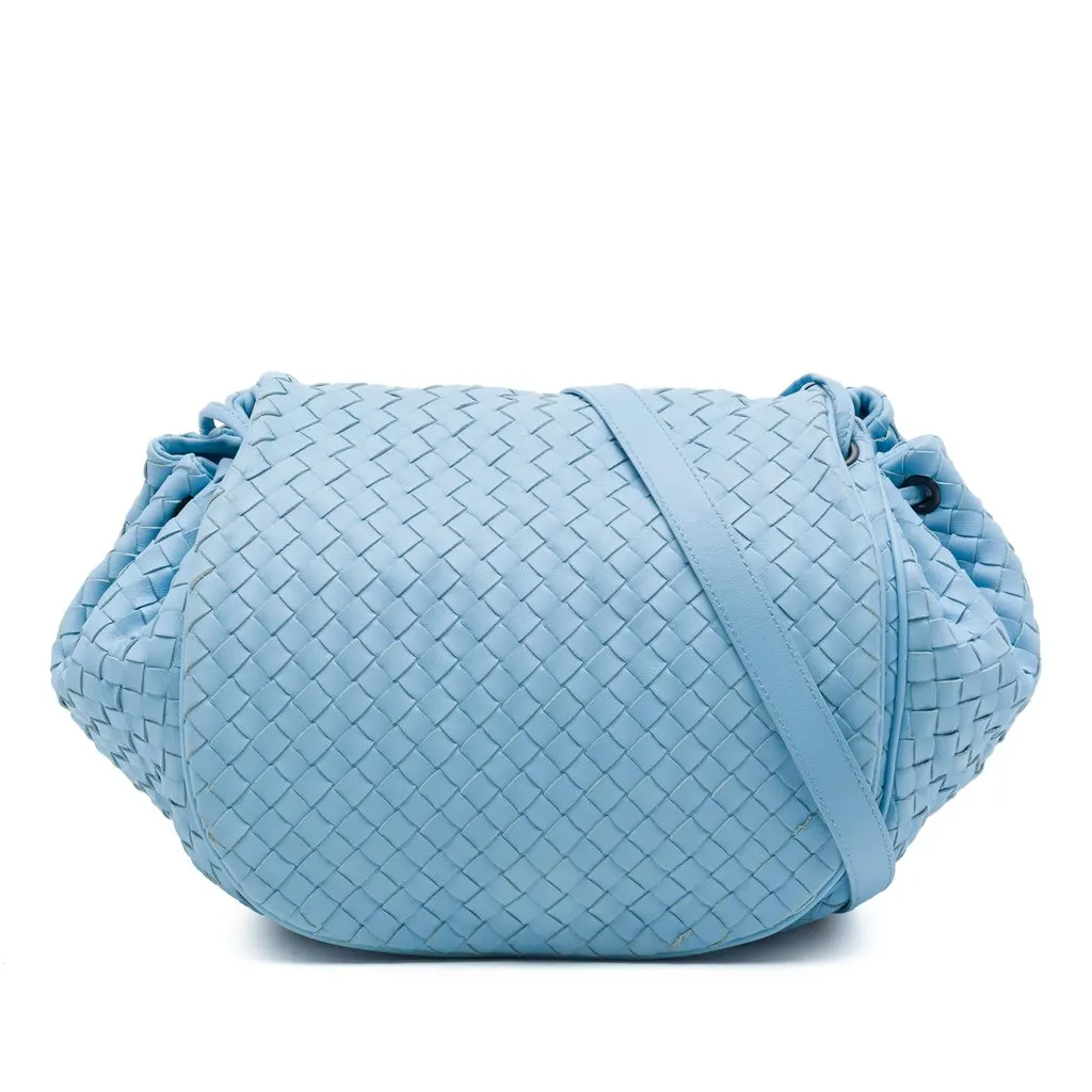 Bottega Veneta Nappa Intrecciato Flap Crossbody Blue Leather Very good - Front View