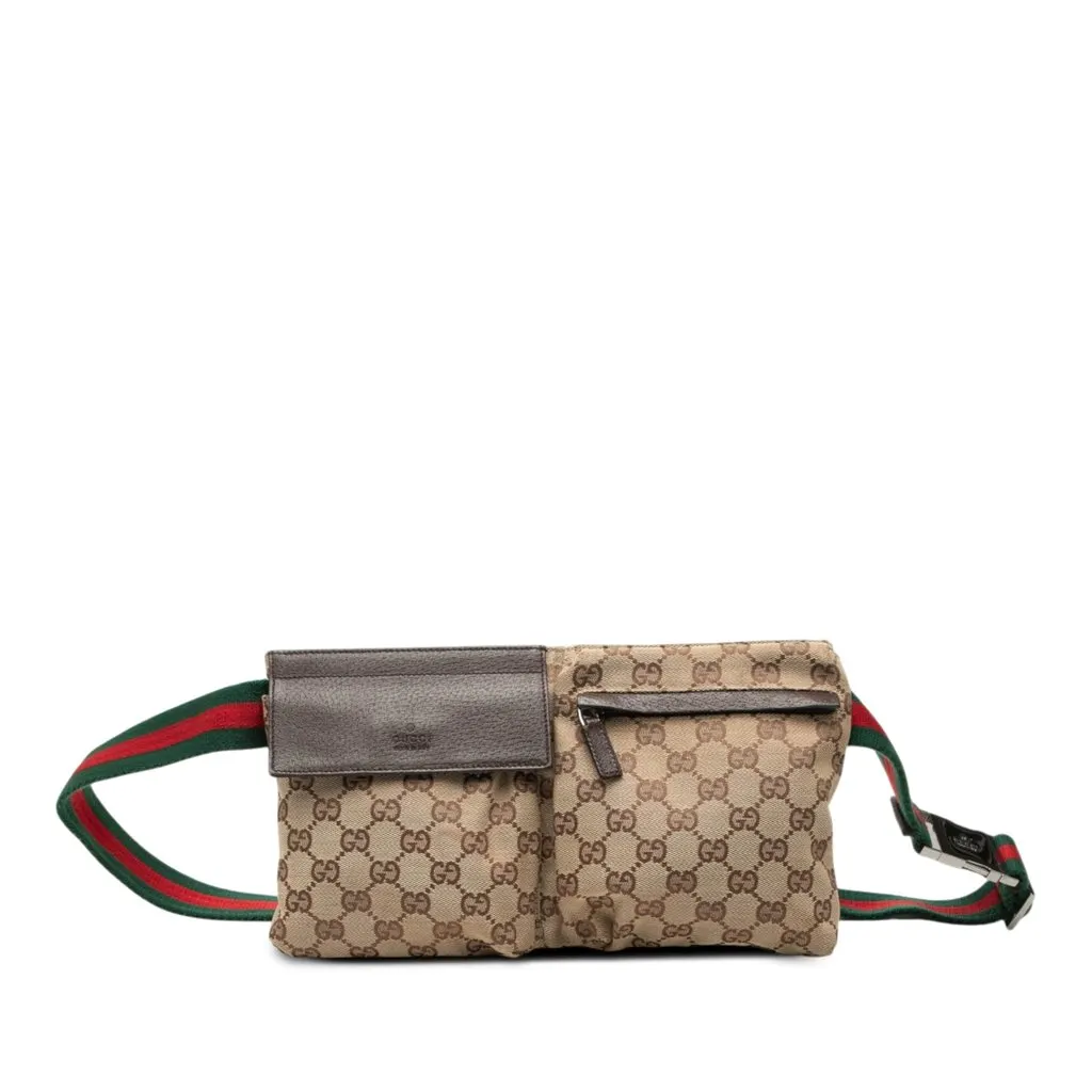 Gucci GG Canvas Web Double Pocket Belt Bag Beige Very good - Front View