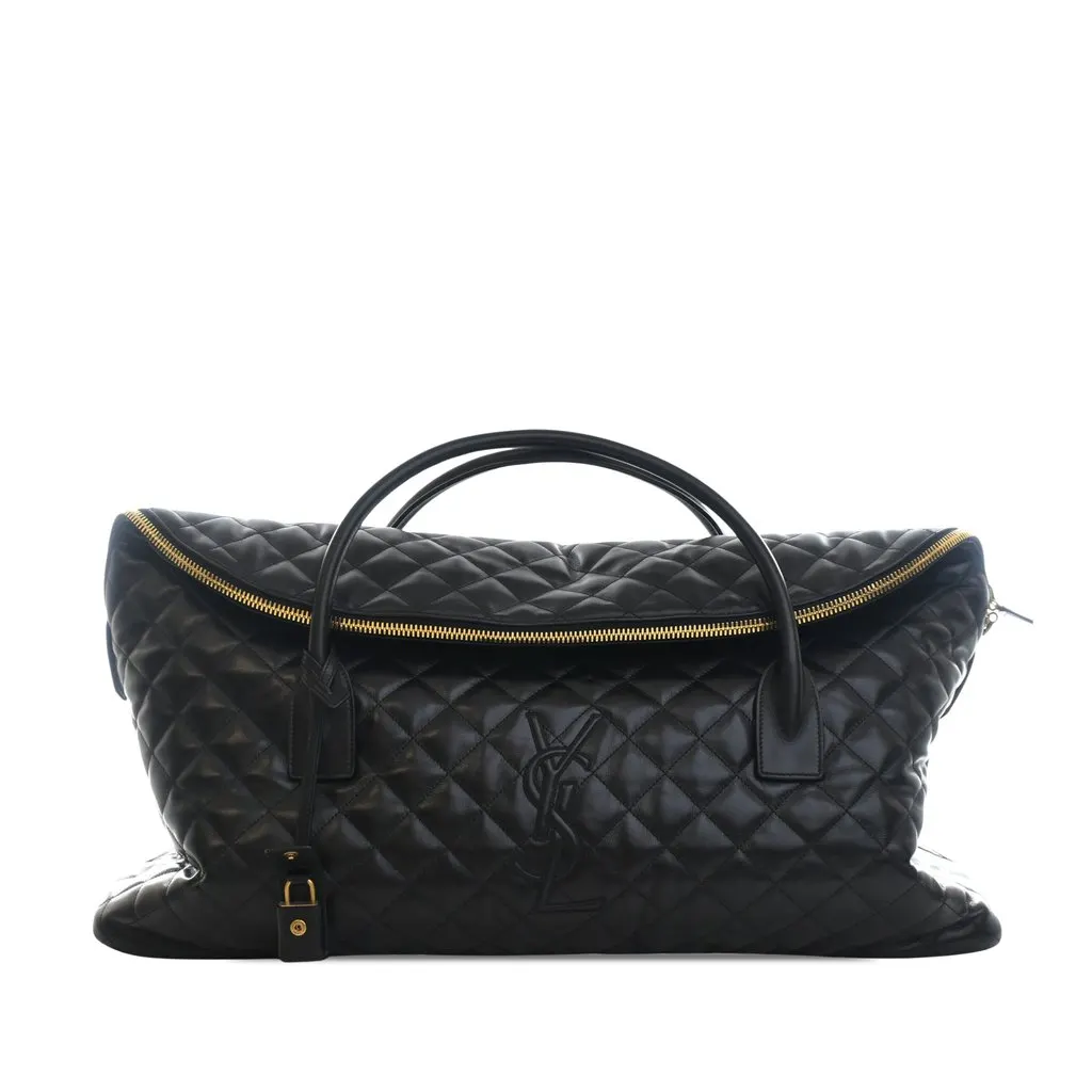 Saint Laurent Quilted Calfskin Monogram ES Giant Travel Bag Black Leather Very good - Front View