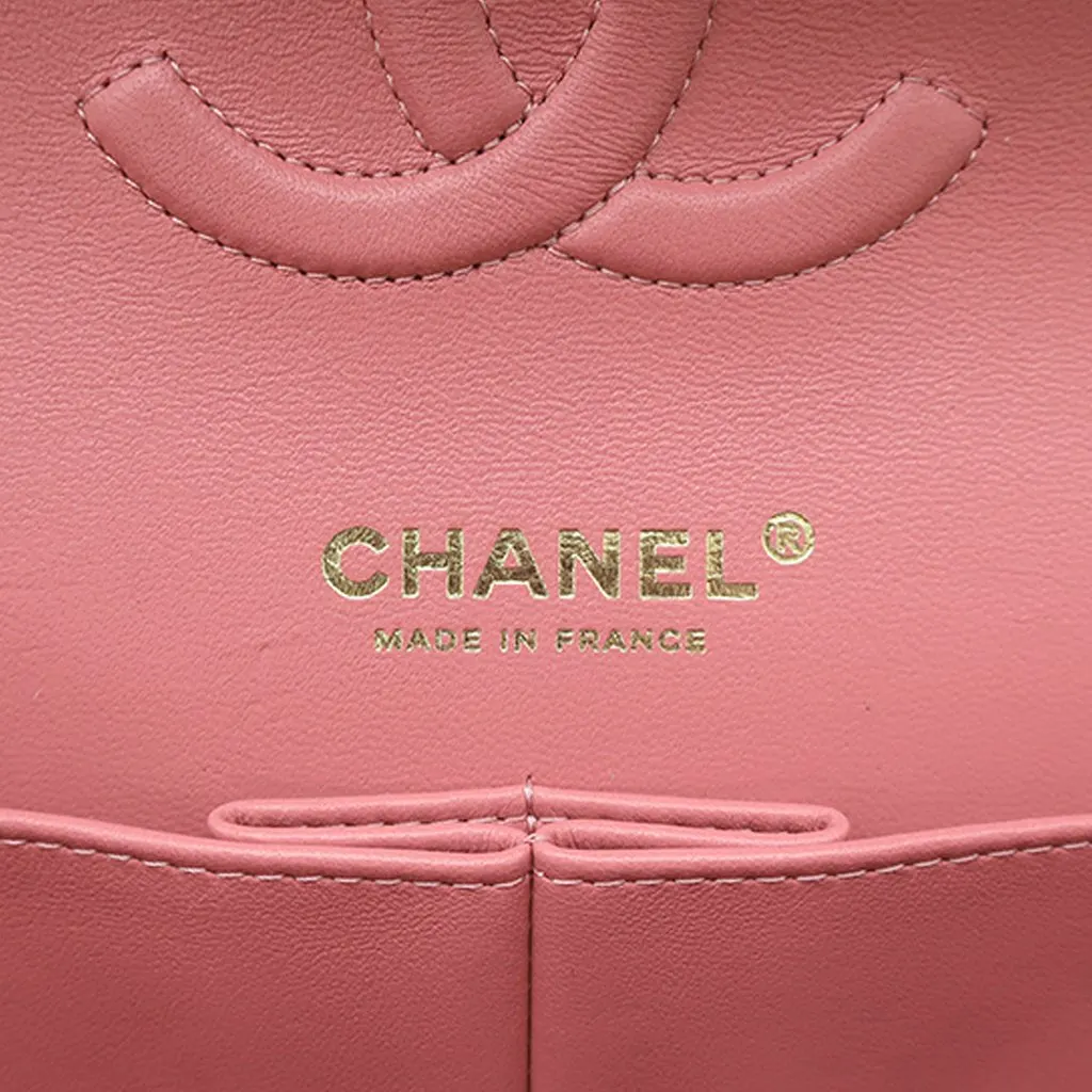 Chanel Medium Classic Lambskin Double Flap Pink Leather Very good - Box View