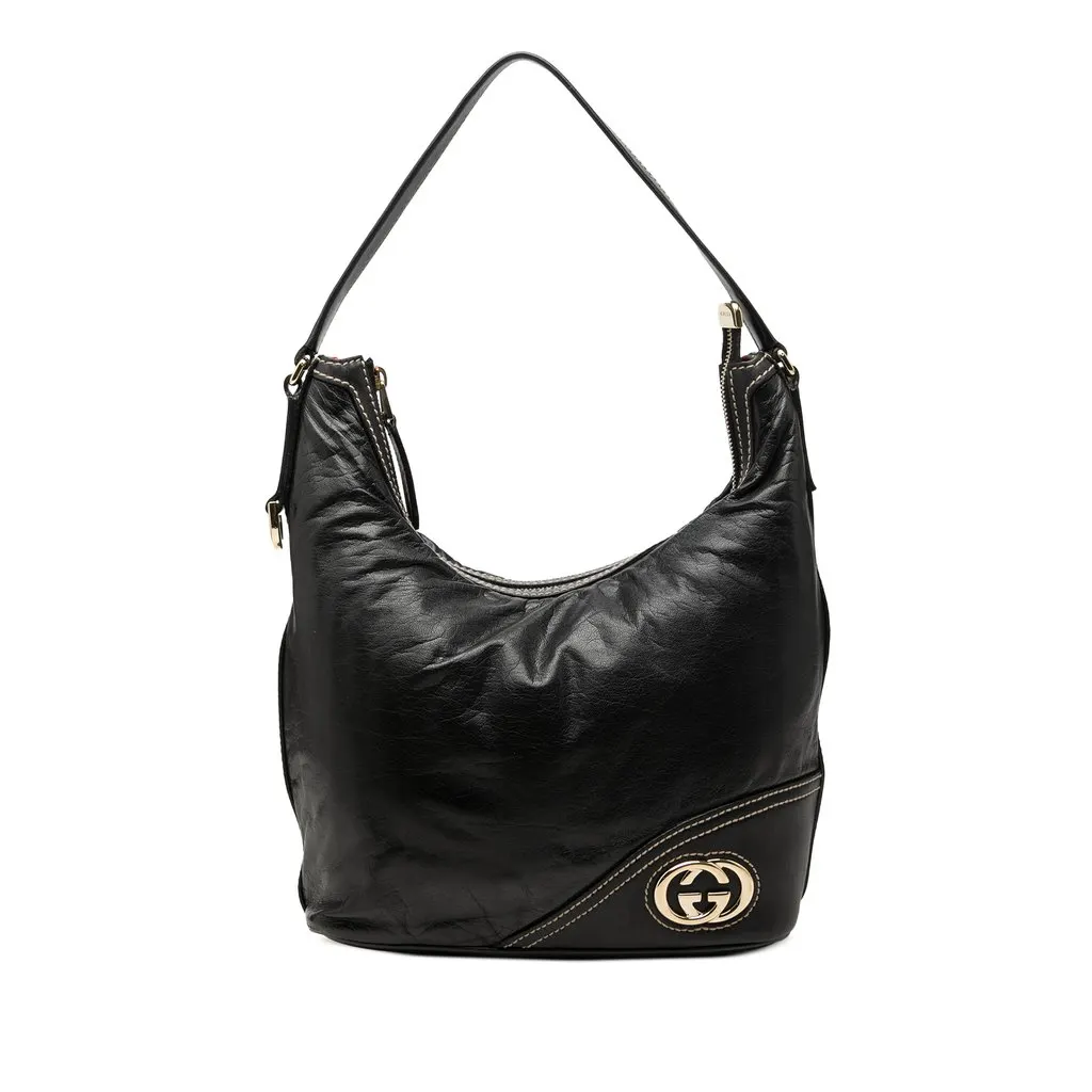 Gucci Calfskin New Britt Shoulder Bag Black Leather Good - Front View