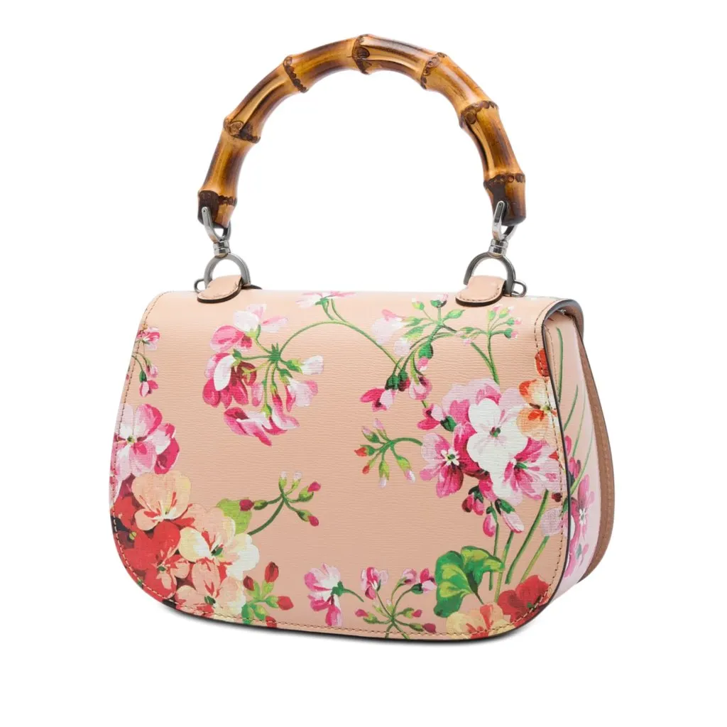 Gucci Medium Calfskin Blooms Bamboo Top Handle Bag Pink Leather Very good - Back View