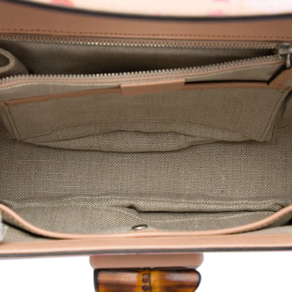 Gucci Medium Calfskin Blooms Bamboo Top Handle Bag Pink Leather Very good - Model View
