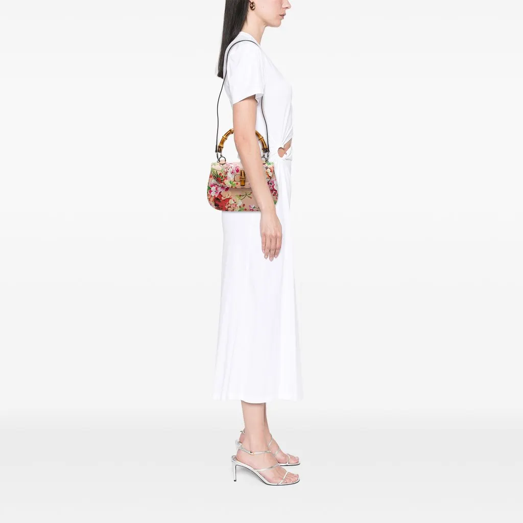Gucci Medium Calfskin Blooms Bamboo Top Handle Bag Pink Leather Very good - Box View