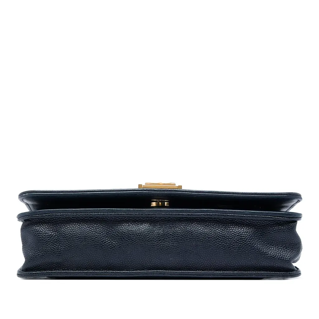 Chanel Quilted Caviar Boy Wallet on Chain Blue Leather Very good - Inside View