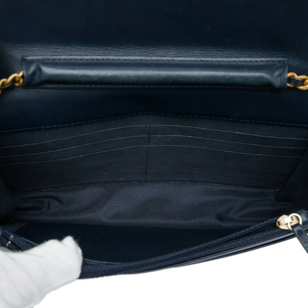 Chanel Quilted Caviar Boy Wallet on Chain Blue Leather Very good - Model View
