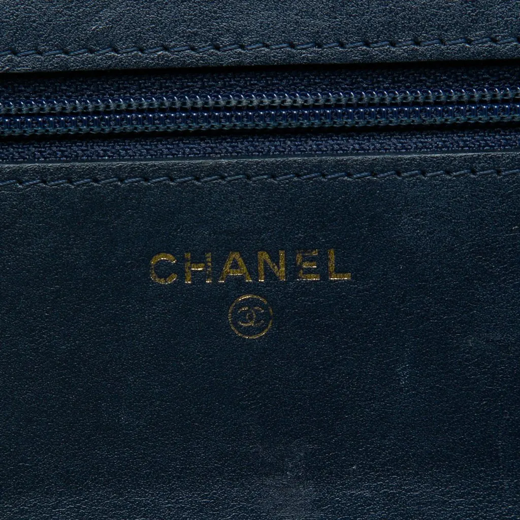 Chanel Quilted Caviar Boy Wallet on Chain Blue Leather Very good - Box View