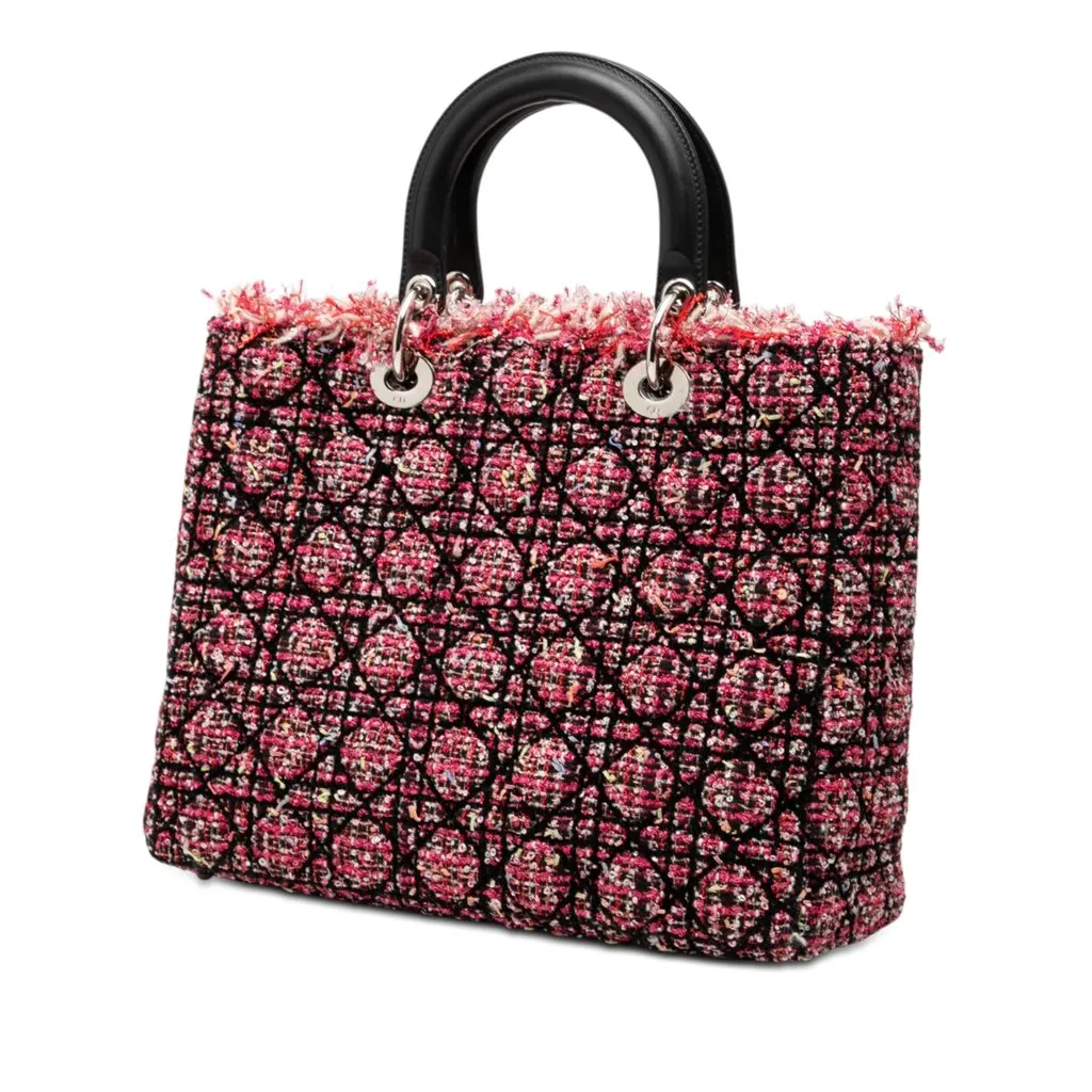 Dior Large Tweed Cannage Fringe Lady Dior Pink Very good - Back View