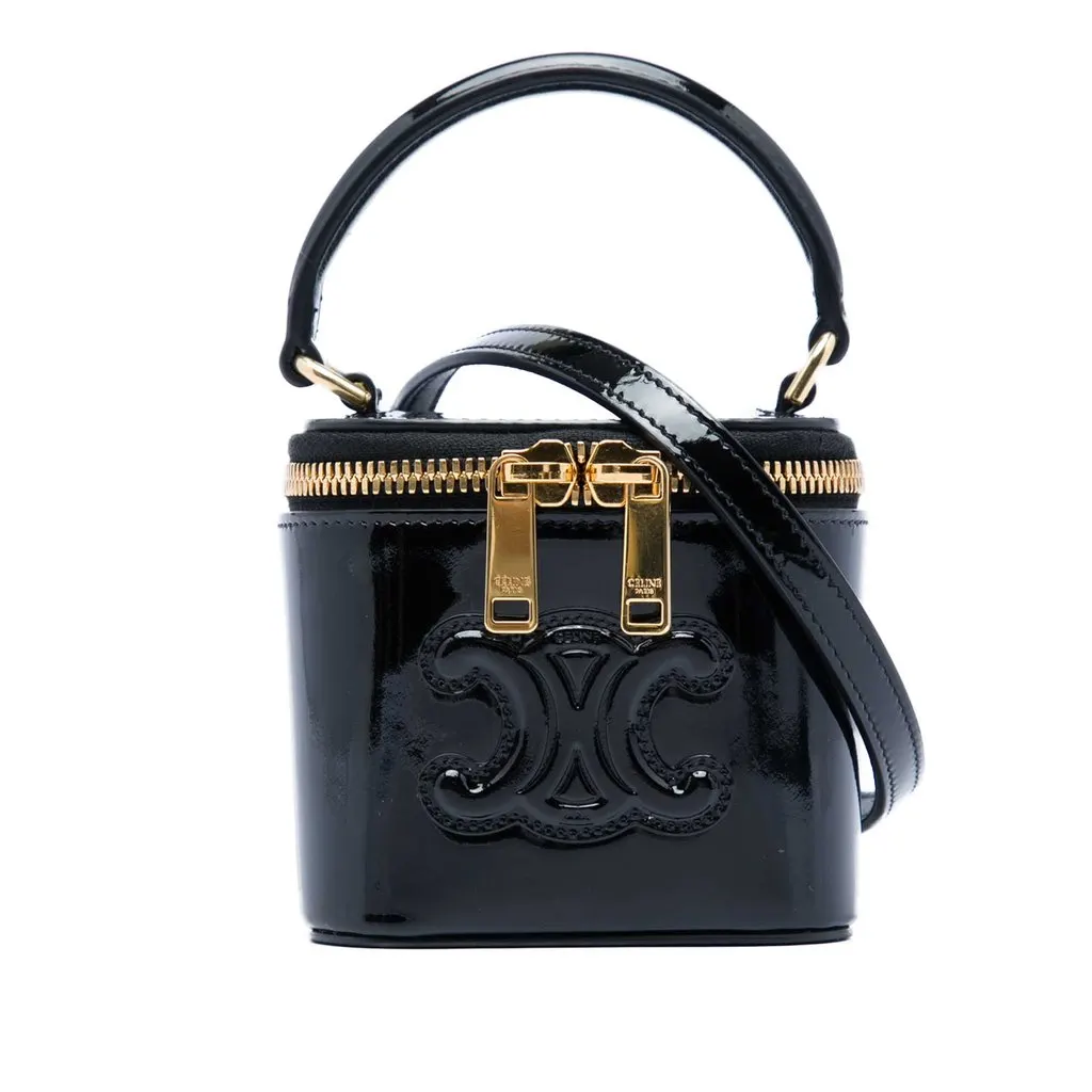 Celine Mini Patent Cuir Triomphe Vanity Case Black Leather Very good - Front View